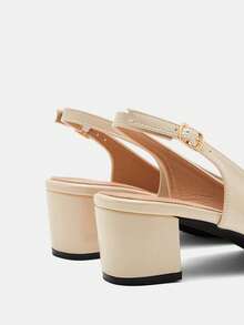 CUCCOO CURVES Wide Fit Women's Pointed Toe Block Heel Slingback Party Elegant Black Pumps Spring Shoes Spring Break Easter For Christmas - Beige - View 5