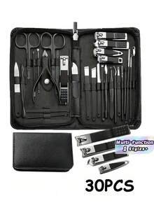 7/10/12/30Pcs Manicure Set, Nail Clipper & Ingrown Tool Kit For Men Women, Black Grooming Kit For Toenails Fingernails, Travel Case - Black - View 2