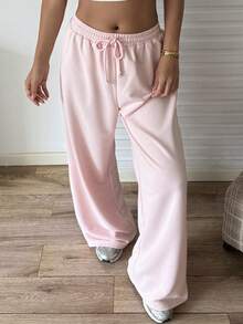 DAZY Spring Summer Pink Outdoor Casual Solid Color Drawstring Women's Sports Long Pants - Pink - View 1