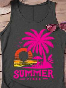 SHEIN LUNE Plus Size Printed Camisole Tank Top Casual - Dark Grey - View 3