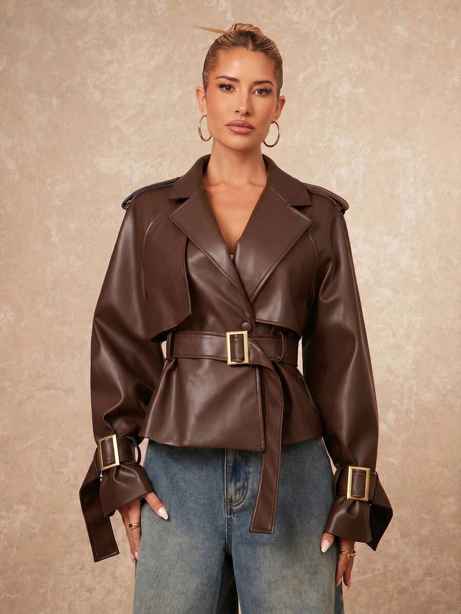 Lumalex Women's Brown Casual Trench Coat Jacket For Daily Work - Brown - View 1