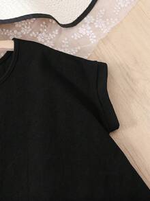 SHEIN 青少年女孩針織素色圓領休閒洋裝 - 黑色 - 查看 5