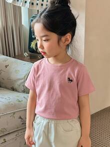 Dazy Kids 女孩獨角獸圖案圓領短袖休閒襯衫 夏季 - 粉色 - 查看 6