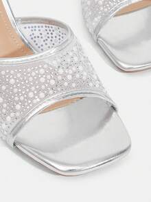 CUCCOO TILAWA Women's Shoes Spring And Summer New Fashionable And Comfortable Silver Rhinestone Pearl Square Toe High-Heeled Sandals, Commuting, Parties, Vacations - Silver - View 4