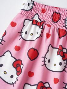 HELLO KITTY AND FRIENDS | SHEIN Women's Cartoon Print Raglan Short Sleeve Top And Shorts Pajama Set - Multicolor - View 3