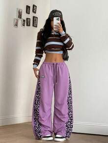 Coolane Quần dù nữ phối màu phong cách streetwear đi chơi, đi concert mùa xuân hè - Màu tím - Xem 5