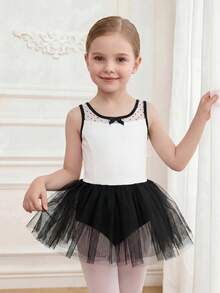 SHEIN 女童服飾 1件式波點網格拼接連身衣，可愛，聖誕，返校季 - 白色 - 查看 5