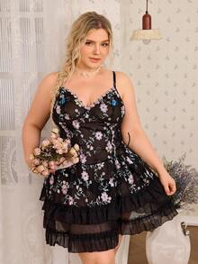 CottageSlumber Floral Embroidery Patchwork Sheer Lace-Up Design Sexy Nightgown For Women - Black - View 7