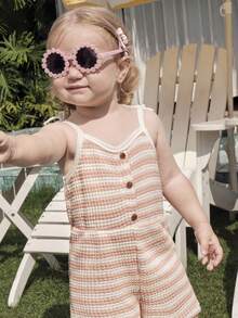 Cozy Pixies Baby Girl Toddlers Soft Knit Striped Romper Shorts - Multicolor - View 8