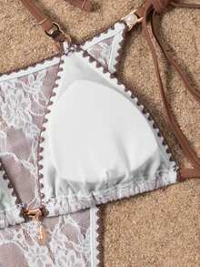 Vaytide Women's Hollow Fabric Solid Color Shell Flower Pearl Trim Sexy Style Triangle Bag - Brown - View 5