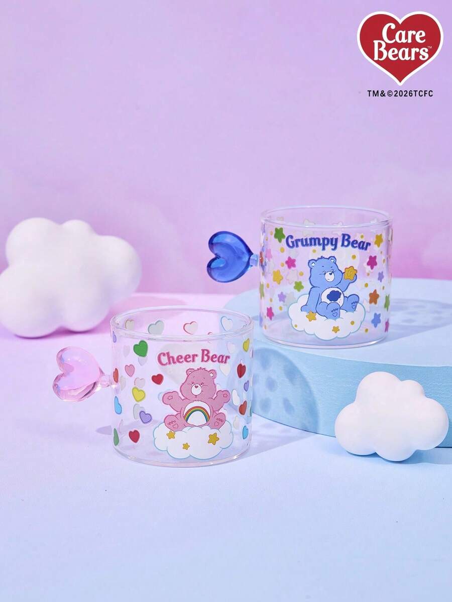 Care Bears 1個熊形玻璃馬克杯，可用於咖啡或牛奶 – 為居家書桌或辦公室帶來舒適氛圍，適合送給女友、男友、老師或情侶的可愛情人節或生日禮物(藍色/粉紅色) - 彩色 - 查看 1