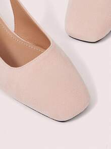 CUCCOO DOLLMOD Women's Shoes, Bow Decoration, Exposed Heel, Pink Suede Texture, Square Toe Fashionable And Elegant Exposed Heel Thick High Heel Shoes - Velvet pink - View 6