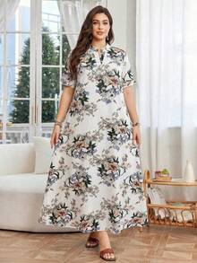 Al Najma 适合大码女性的休闲碎花短袖宽松连衣裙，春夏款 - 彩色 - 查看 5