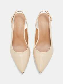 CUCCOO CURVES Wide Fit Women's Pointed Toe Block Heel Slingback Party Elegant Black Pumps Spring Shoes Spring Break Easter For Christmas - Beige - View 6