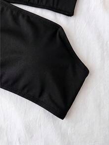 SHEIN 青少年女孩黑色時尚簡約舒適平口聚酯纖維彈性纖維黏膠纖維抹胸上衣2件組 - 黑色 - 查看 4