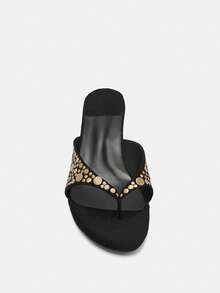 Bholvia 2025 Neue hochwertige europäische und amerikanische Nieten T-Riemen Plateau Plüsch Pantoletten für Frauen, Sommer Outdoor Sandalen mit Keilabsatz - Schwarz - Übersicht 6