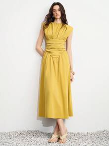 Aveloria Modichic Gewaschenes ärmelloses Kleid mit diagonalem Streifenmuster, V-Ausschnitt und taillierter Taille für Damen - Rötlich-braun - Übersicht 2