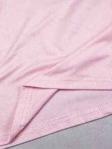 Sweetra Plus Size V-Neck Short Sleeve Fitted Cinched Waist T-Shirt - Pink - View 4