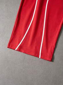 Conjunto masculino PAVTROS de streetwear esportivo com várias camadas, estilo motociclista, calça e blusa de manga curta. Ideal para o Dia dos Namorados, primavera/verão, presente para namorado, Carnaval, vintage, streetwear, festas e para sair. - Vermelho - Ver 8