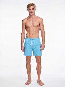 Manfinity KASUA Men's Solid Color Casual Beach Shorts - Baby Blue - View 6