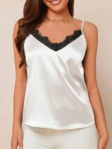 Amorya Elegantes vielseitiges Damen-Camisole mit Kontrastspitze für den Sommer - Schwarz und Weiss - View 3