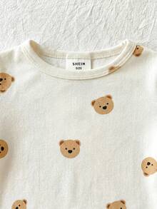 Baby Boy Cute Casual Fitted Cartoon Pattern Knit Long Sleeve Loungewear Set - Multicolor - View 5
