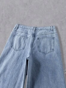 Manfinity Denimwave Quần jean ống rộng unisex phong cách streetwear phối patchwork, đính cánh, gấu sờn - Màu xanh lam - Xem 5
