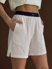 DAZY Women's Colorblock Casual Daily Home Shorts Fall - White - View 6