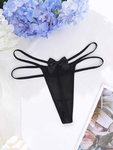 SHEIN Comfortable Sexy Bow Accent Solid Color G-String Panty For Women Bowknot - Black - View 8