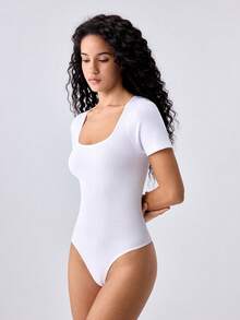 Loungeista 1pc Women's Solid Color Shapewear Jumpsuit, Waist & Abdomen Slimming Jumpsuit Shaping Underwear - White - View 5