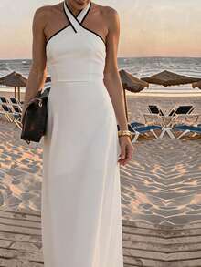 Travachic Sleeveless Knit Contrast Trim Vacation Dress, Spring/Summer - Multicolor - View 1
