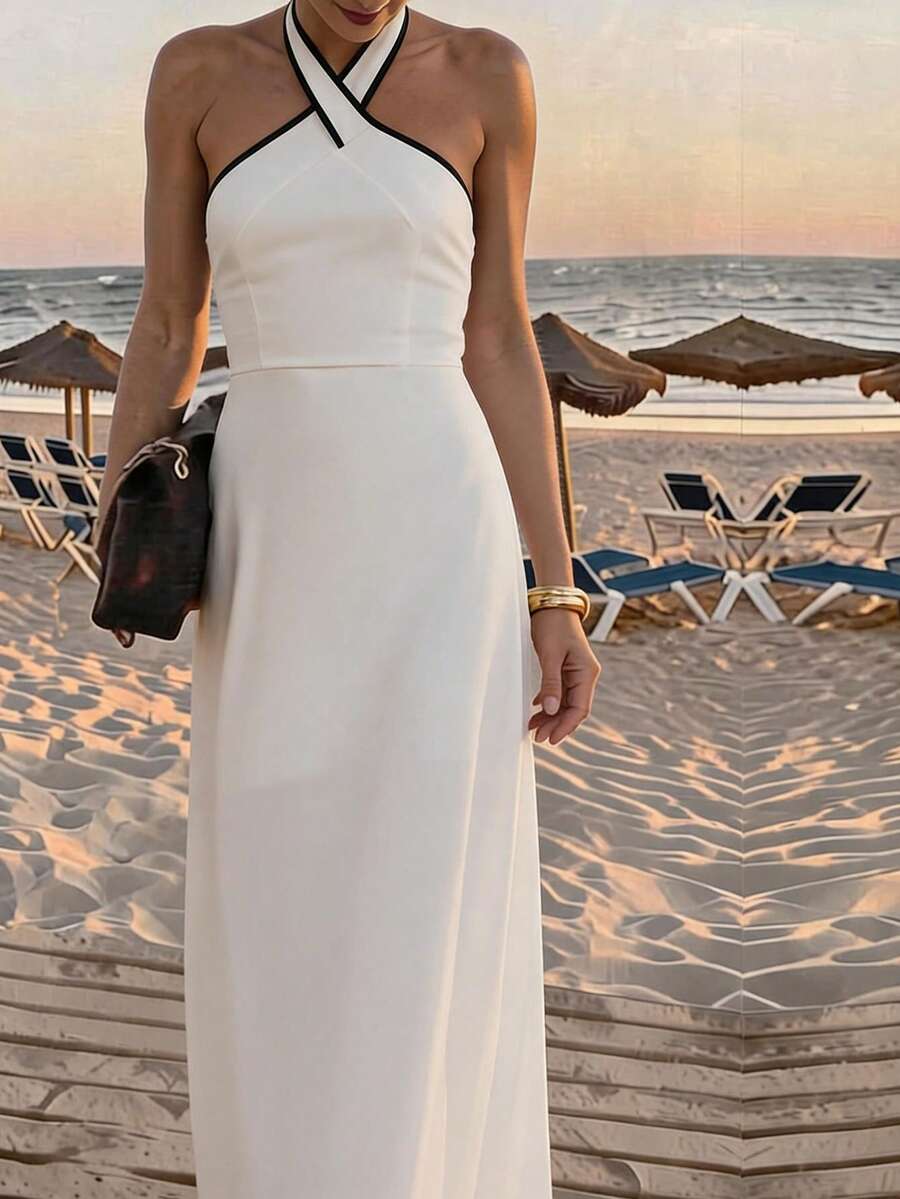 Travachic Sleeveless Knit Contrast Trim Vacation Dress, Spring/Summer - Multicolor - View 1