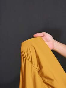 Slaydiva Plus Size Casual Elegant Solid Color Ruffle Hem Dress Wedding Guest Mustard Yellow Summer - Mustard Yellow - View 8