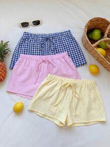 Conjunto de 3 shorts de mezcla de algodón para mujer, cómodos y versátiles para festivales, eventos musicales, estar en casa, salidas diarias, primavera - Multicolor 6 - Ver 4