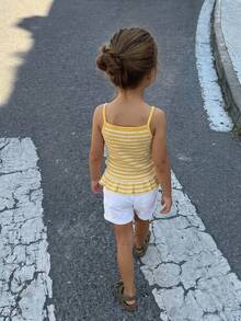 Hapijoa Young Girls' Cute Playful Striped Pleated Camisole Tank Top Summer - Yellow - View 2