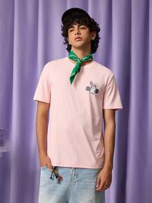 FROVYX Men's Casual Simple Cartoon Rabbit Print T-Shirt, 2000s Style - Pink - View 3
