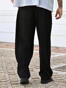 Devon Thys 男士宽松修身纯色褶皱长裤，超宽松版型长裤，简约黑色新年款 - 黑色 - 查看 7