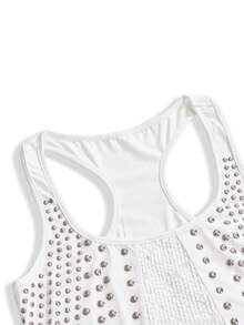 ROMWE Grunge Punk Street Style Y2K Vintage PUNK Rivet Patchwork Sequin Fabric Plus Size Camisole - White - View 3