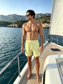Azuldrift Men's Solid Color Elastic Waist Drawstring Tie Beach Pants Holiday / Vacation / Beach / Hawaii / Tropical / Swim /  Bathing - Yellow - View 5