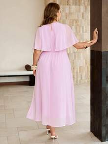 Roveilla Women's Spring/Summer Sheer Chiffon Fabric French Elegant Romantic Dress, Suitable For Wedding, Commute, Vacation, Round Neck, Sleeveless Light Blue - Pink - View 2