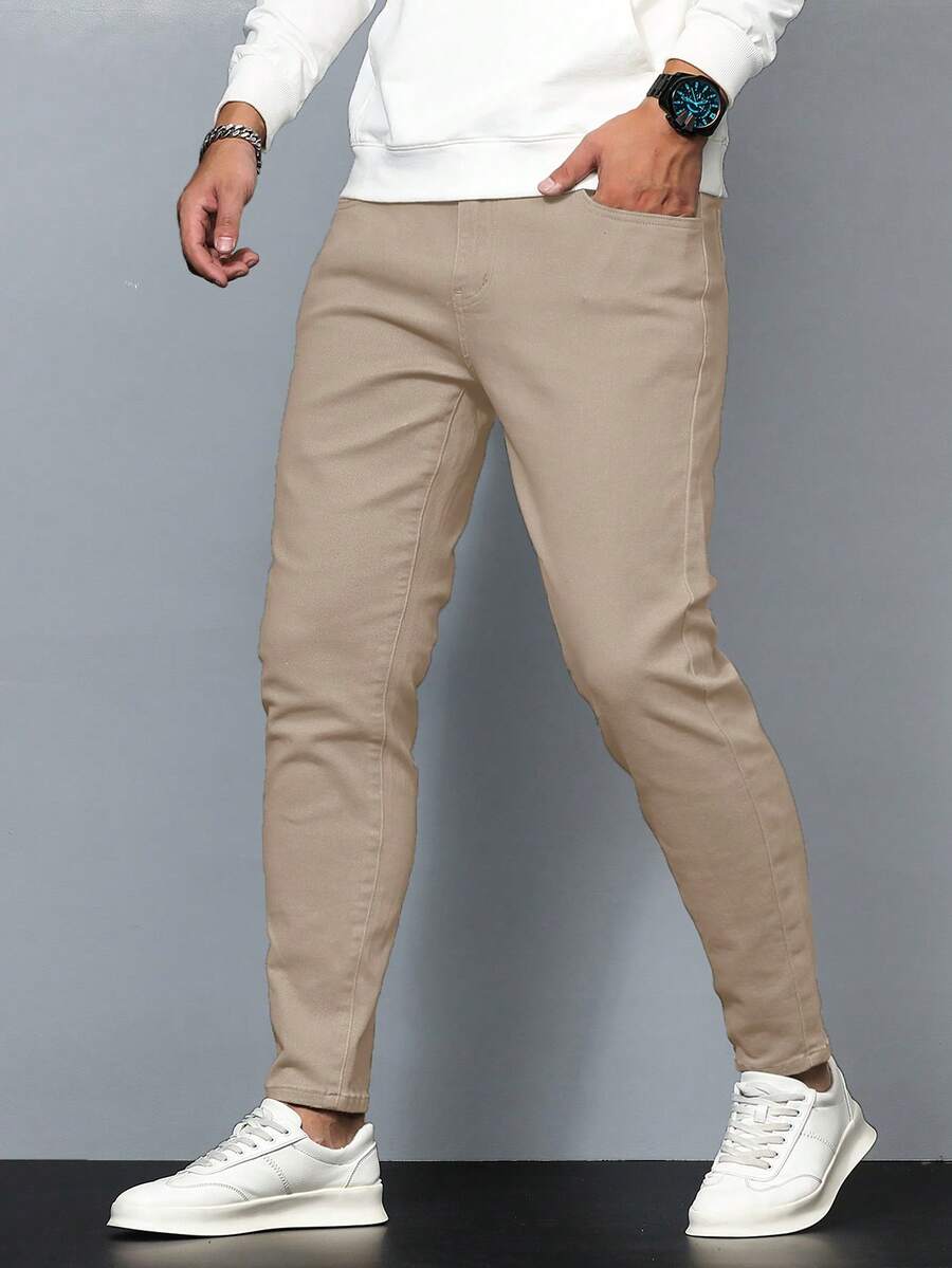 IRON GLYPH Men's Solid Color Jeans - Khaki - View 1