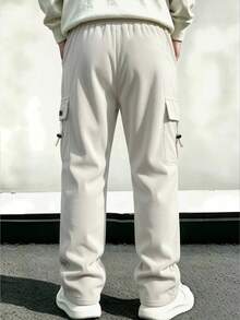 Manfinity Homme Pantalones cargo de pana para hombre, cintura con cordón, ropa de calle para uso diario y fines de semana - Albaricoque - View 2