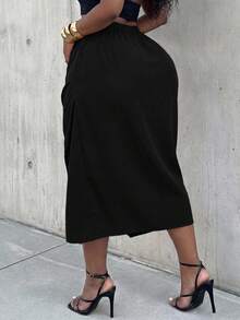 2026 Spring/Summer Elegant Commute & Casual Pleated Midi Skirt, Suitable For Birthday Party, Plus Size - Black - View 6
