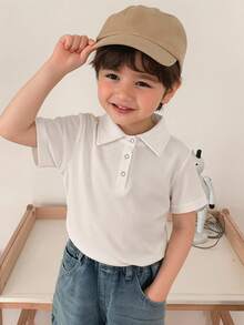 Livesso 男童夏季 POLO 領套頭寬鬆短袖休閒上衣 - 白色 - 查看 1