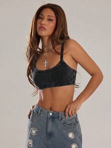Denimoi Crop Top Essential untuk Pakaian Sehari-hari, Tank Top Pendek, Pakaian Berlapis, Fashion Streetwear, Crop Top Seksi - Dark Grey - View 4