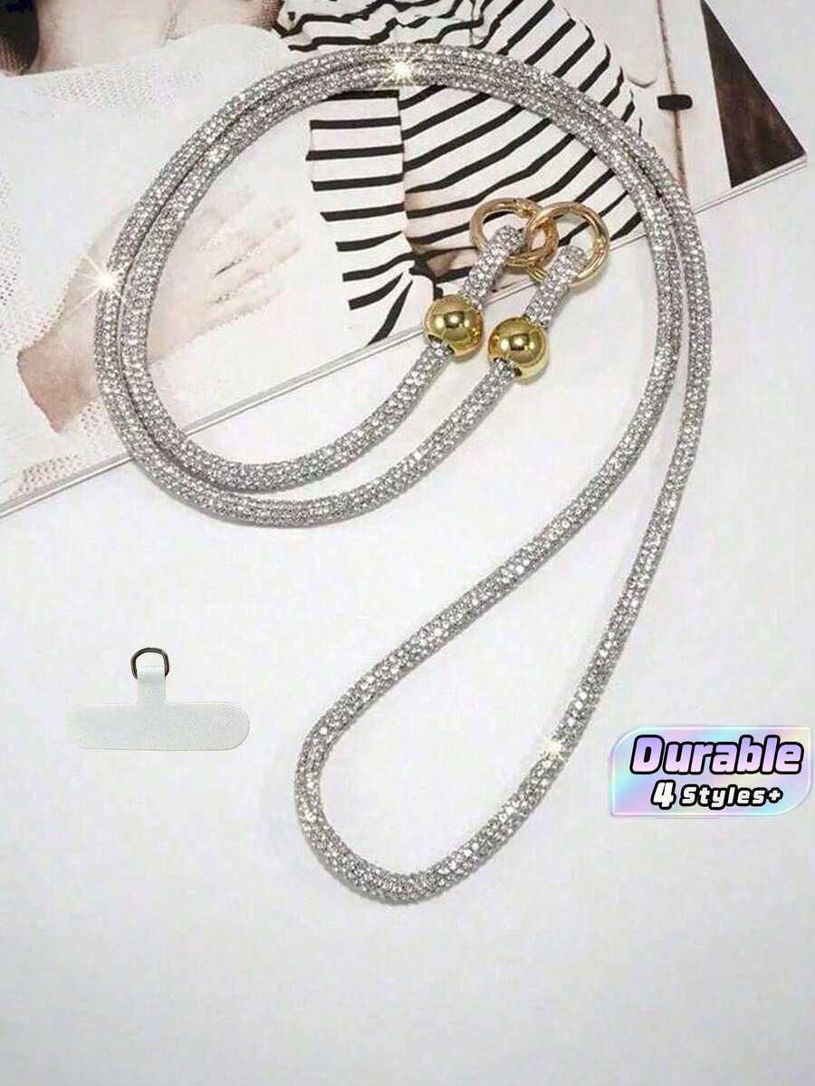 1条奢华水钻手机挂绳，长款斜挎式女士高端全钻吊链，新款精致闪亮腕链，高端包包链，流行相机防丢带 - 彩色 - 查看 1
