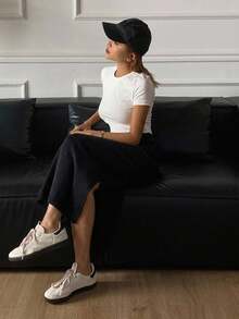 DAZY High Waist Split Hem Knit Skirt Fall,Winter - Black - View 11