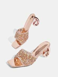 CUCCOO TILAWA Ladies Luxury Elegant Rhinestone High Heels, Rhinestone High-Heeled Sandals, Showing Elegance, Fashionable And Versatile Styles, Comfortable And Durable High-Heeled Women's Shoes, Shiny Rhinestone Decorative Sandals. - Champagne - View 9