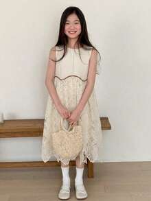 DAZY 青少年女孩秋季圓領無袖連身裙 夏季款 - 杏色 - 查看 7