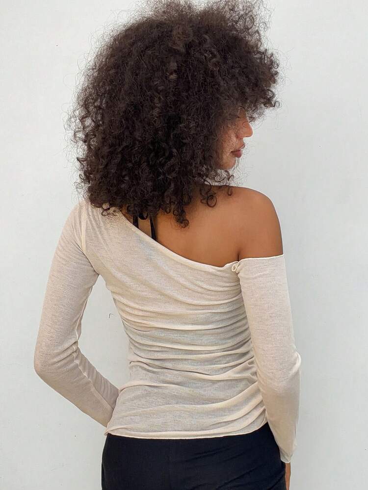 Women's Halter Neck Asymmetric Collar Long Sleeve Top And Shorts Pajama Set